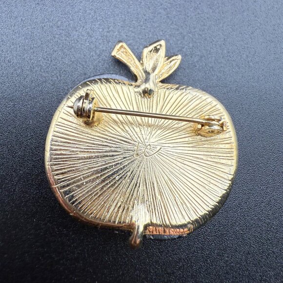 Vintage Mosaic Orange Shell Apple Pin Brooch With Gold Tone Stem & Leaf - Picture 2 of 4